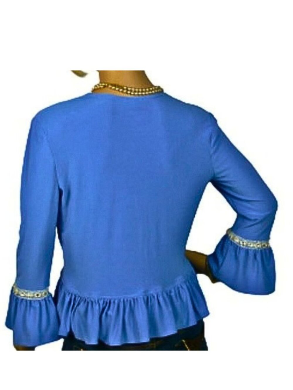 Joseph Ribkoff Women’s Blue Ruffle Bell-Sleeve Top Size 8 - Picture 3 of 4
